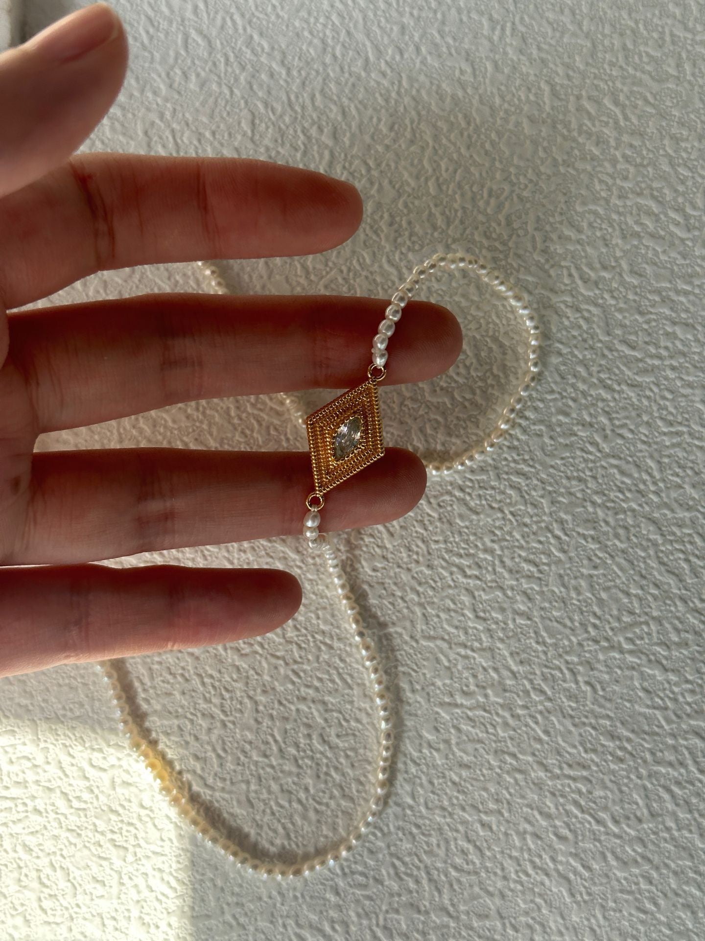Silver Gold Plated 18K Greek Eye Pearl Necklace