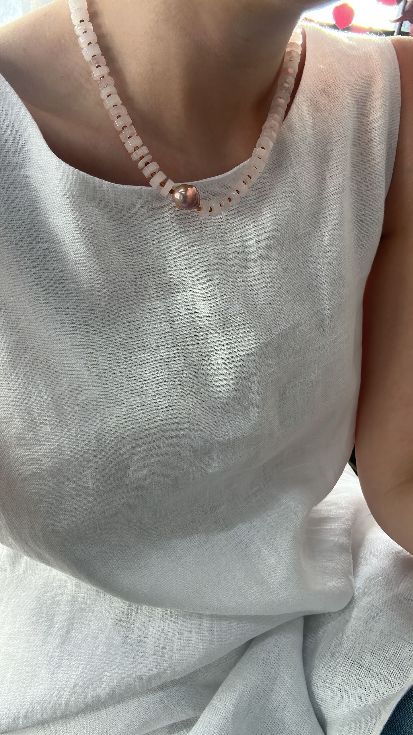Silver Gold Plated 18K Rose Quartz Necklace