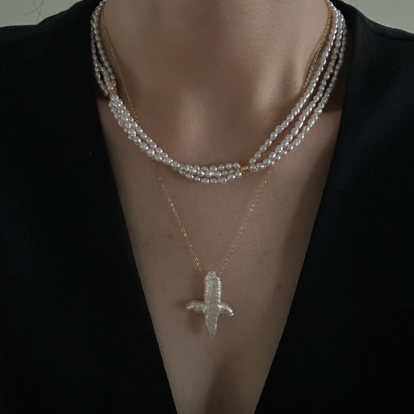 FullSterling SilverGold Plated18K FairyPearlNecklace