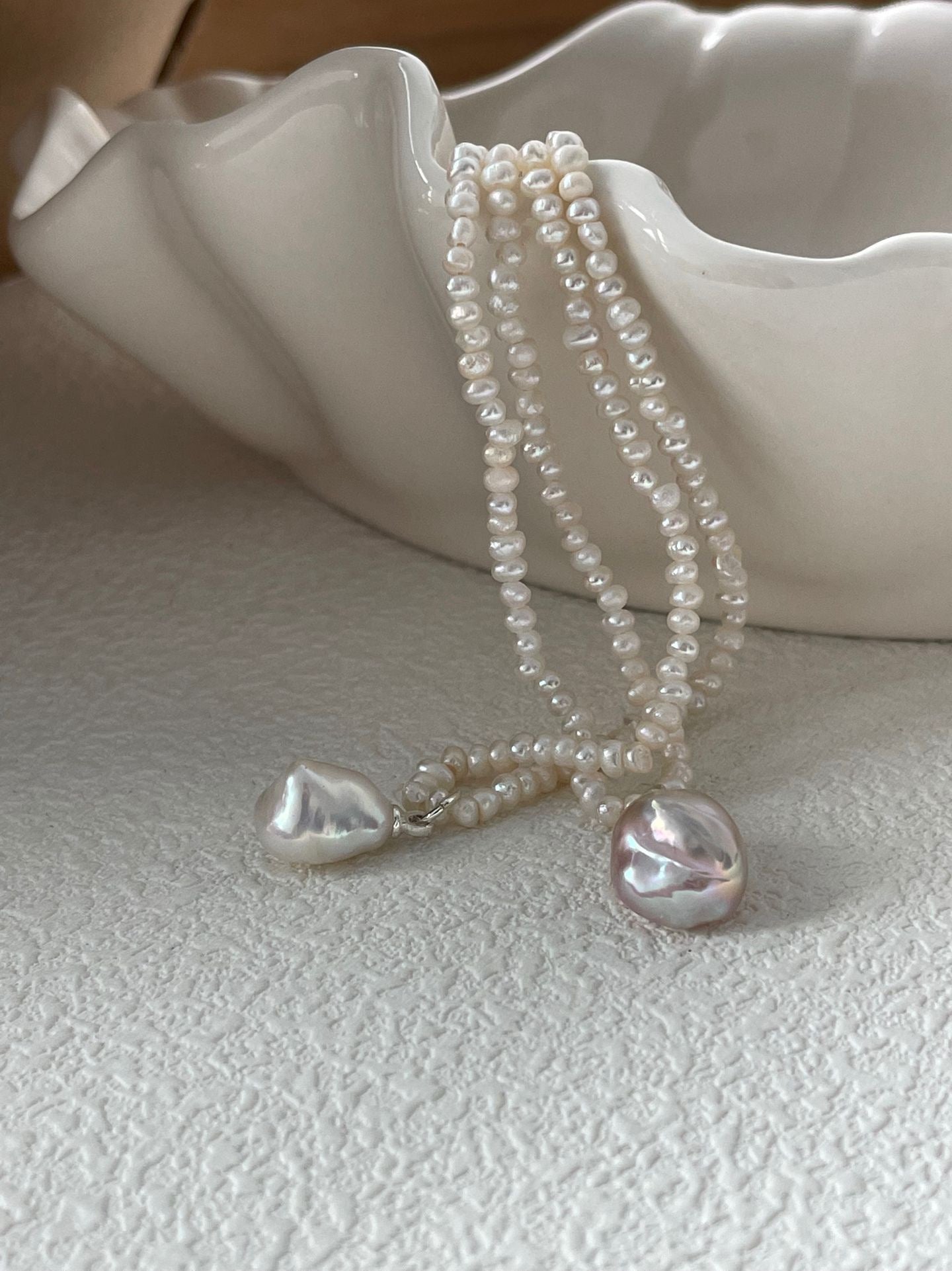 Sterling Silver Small StonePearlNecklace
