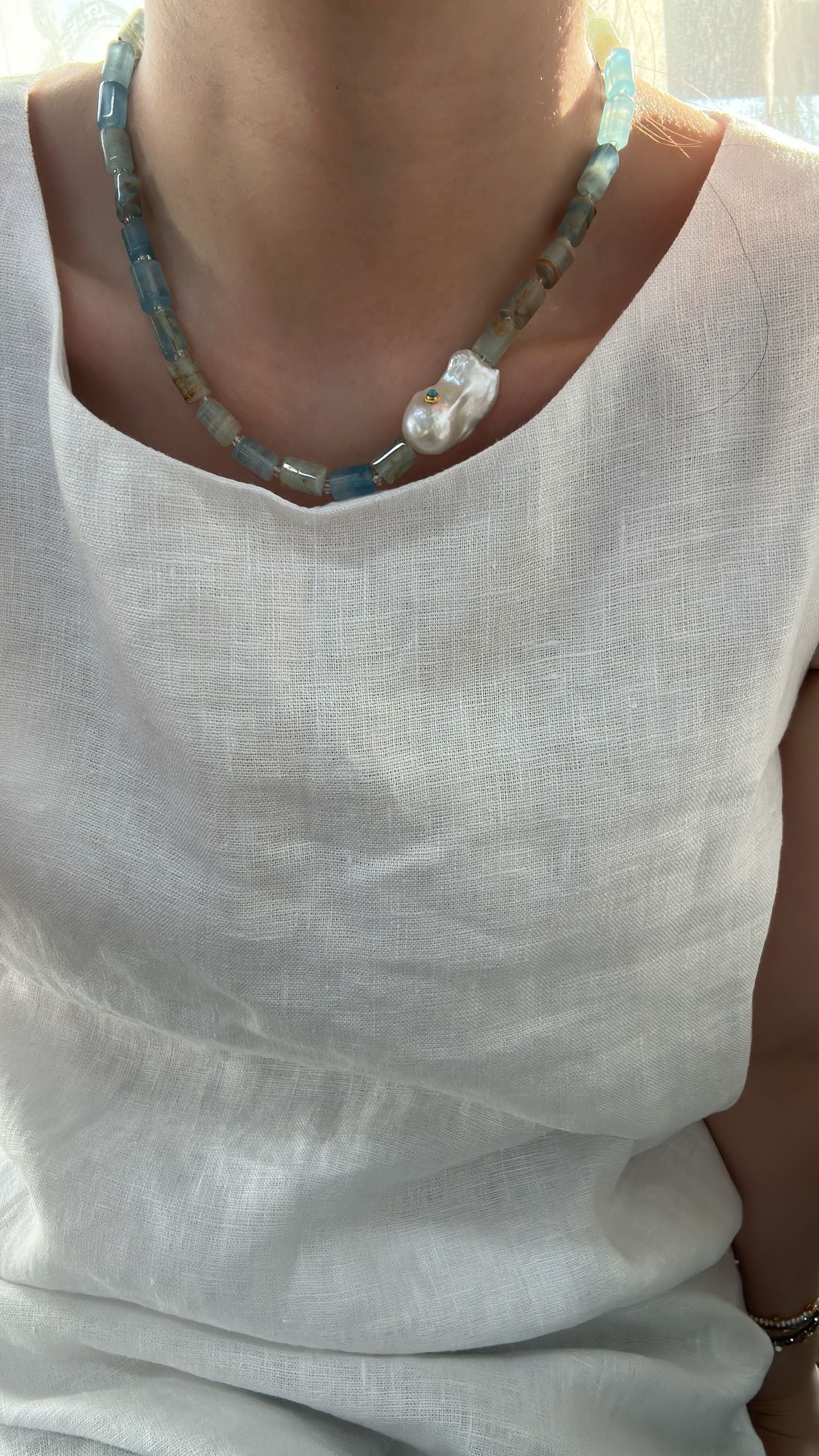 Sterling Silver Blue Turquoise Large Baroque Necklace