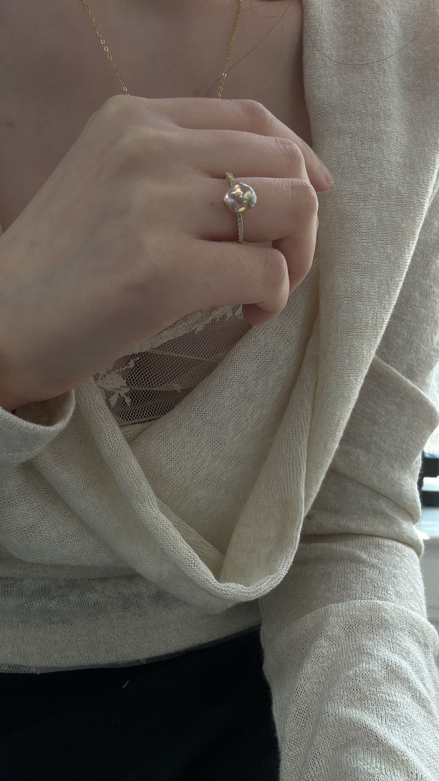 Gold Silver Dazzling Keshi Ring
