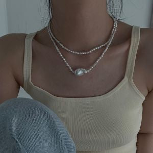 FullSterling SilverPlated Large BaroqueDouble-layerNecklace