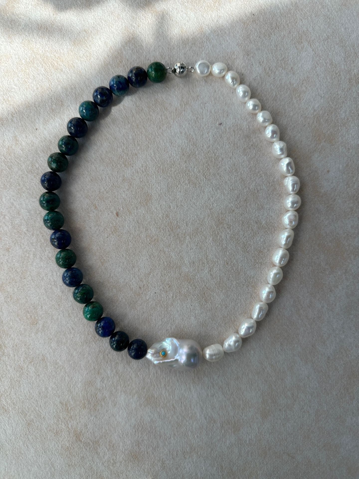 Sterling Silver Turquoise Natural Pearl Contrast Color
