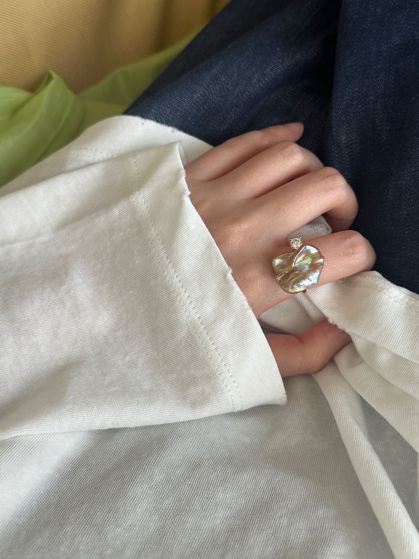 Silver Gold Plated 18k Colorful Petal Single Diamond Ring