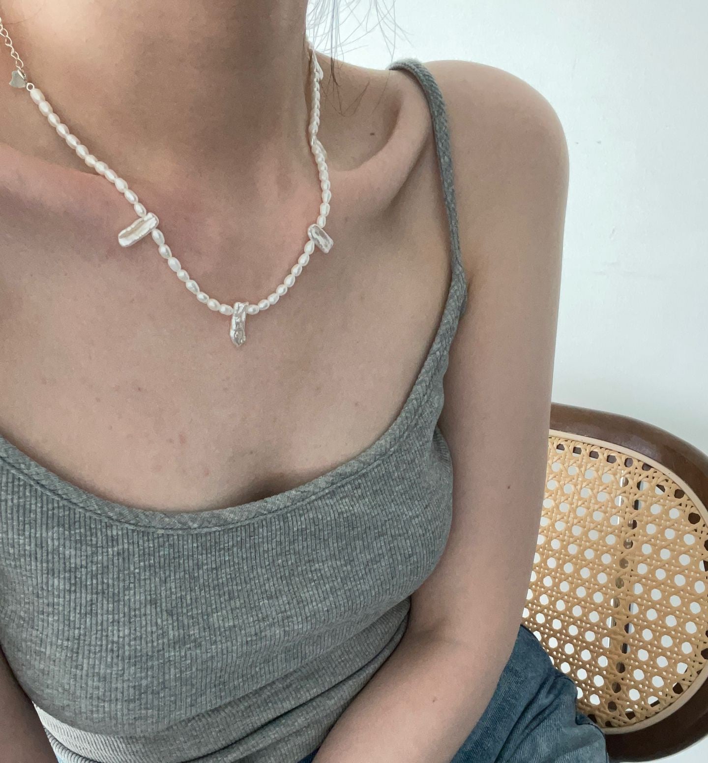 Sterling Silver LaceBaroquePearlNecklace
