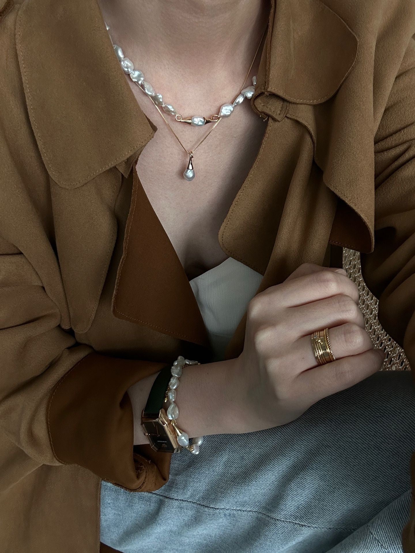 SilverGold Plated18K MustachePearlNecklace