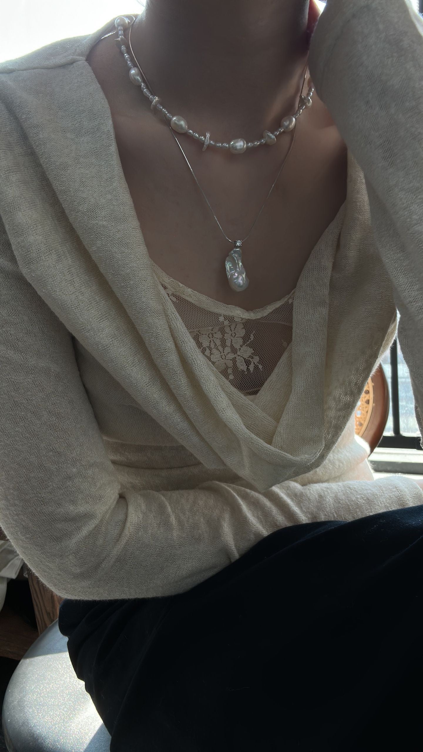 Sterling Silver Starry Pearl Necklace