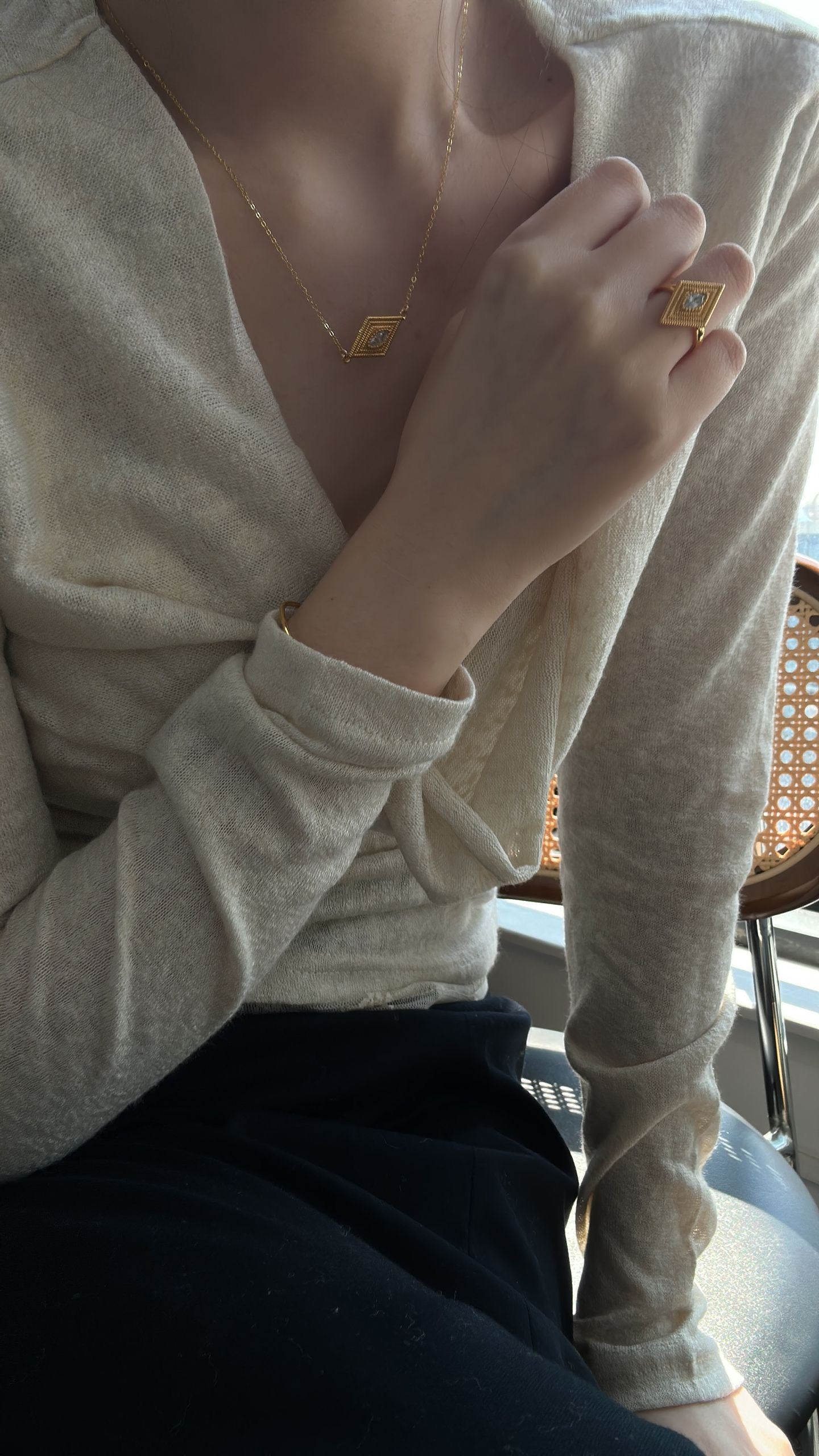 Silver Gold Plated 18K Greek Eye Chain Necklace