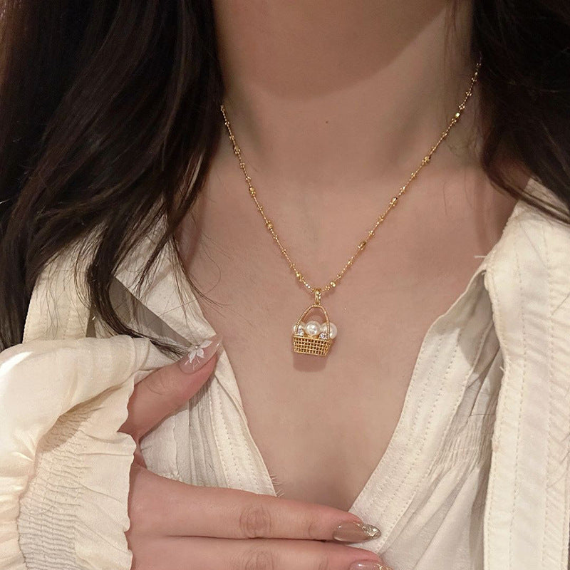 Pearl Small Flower Basket Necklace
