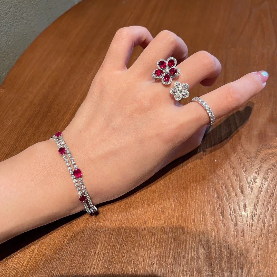 Red Floral Diamond Ring
