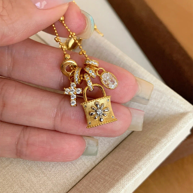Gold Lock Zircon Necklace