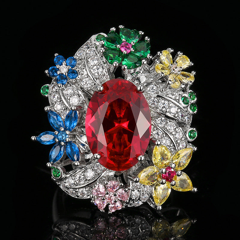 Floral Cluster Rhinestone Ring
