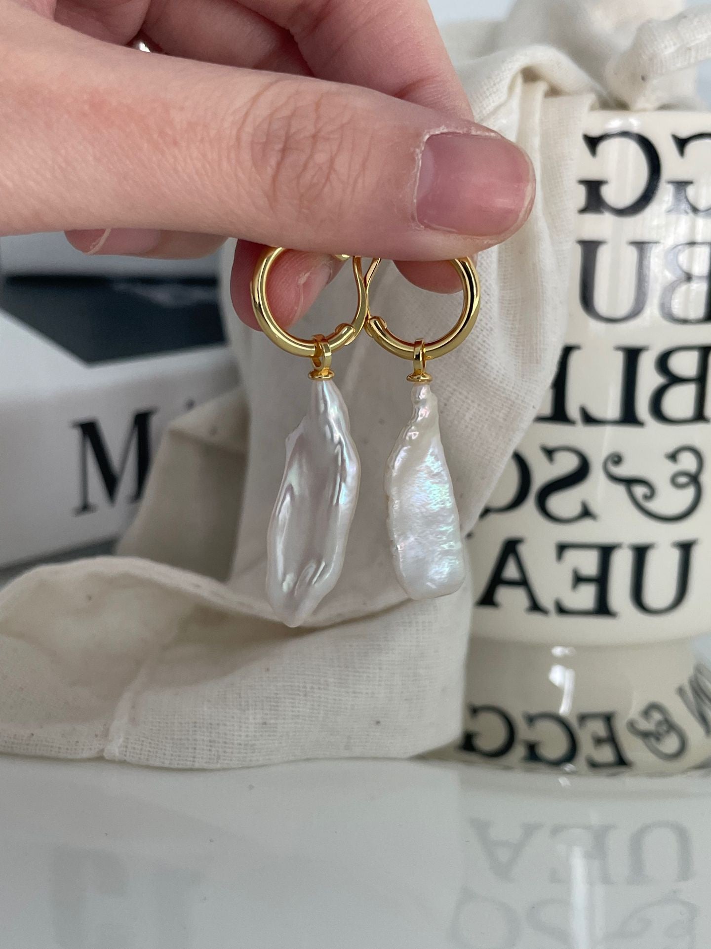 Silver Gold Plated 18K Pipa Pearl Earrings