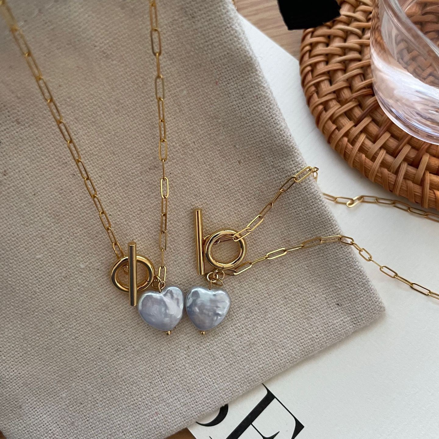 US14KGold FilledBuckle HeartPearlOT BuckleNecklace