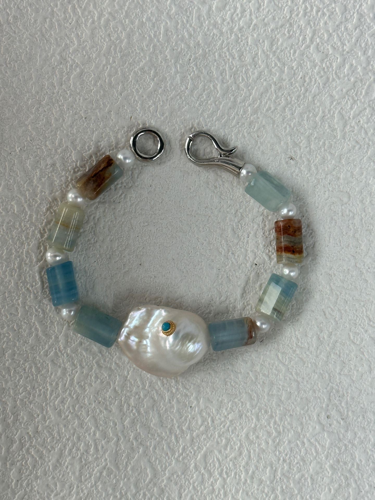 Sterling Silver Blue Turquoise Large Baroque Bracelet