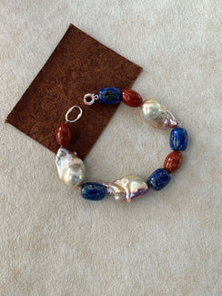 Sterling Silver NaturalBlue StoneRed StoneContrast ColorBracelet