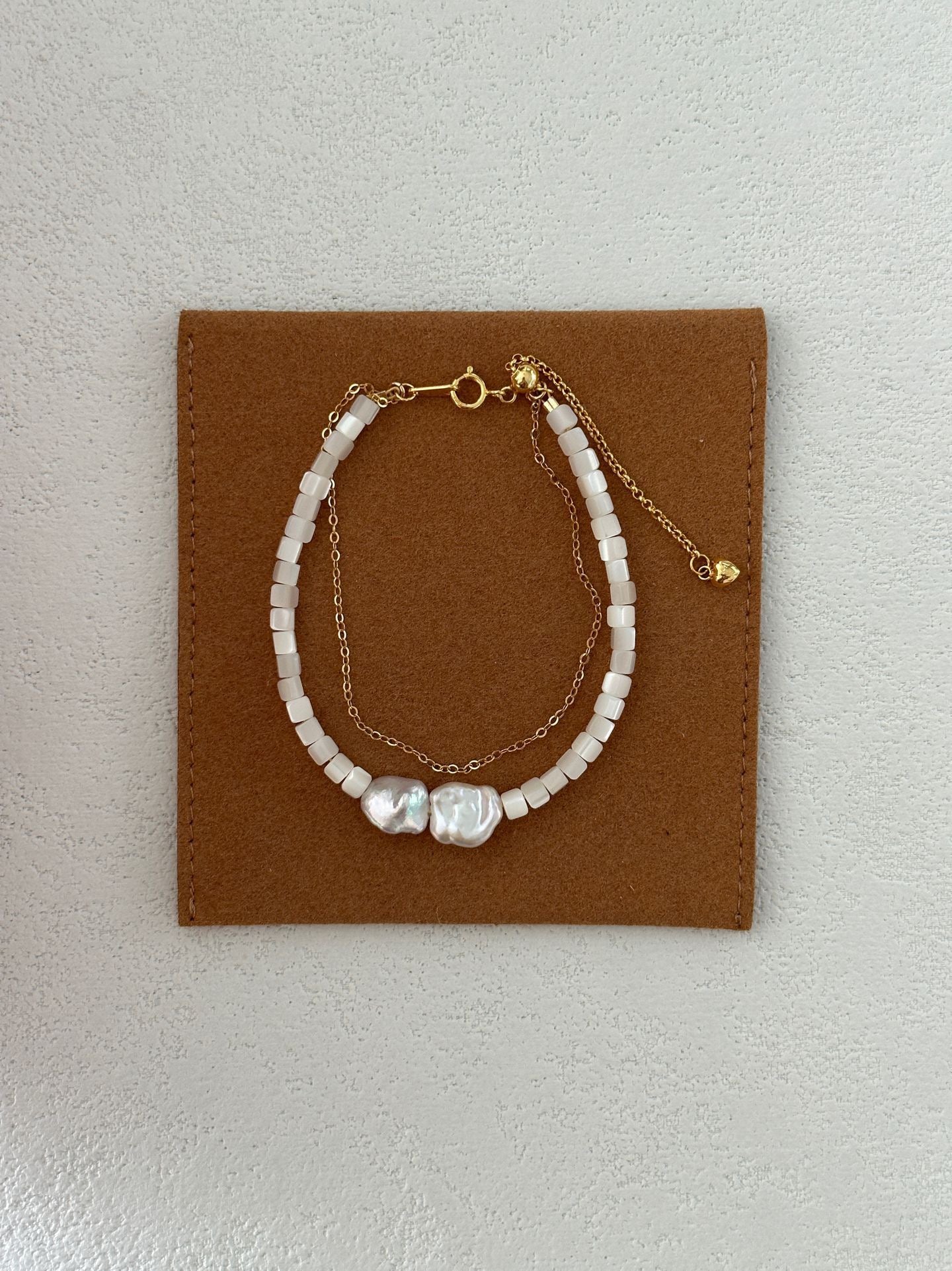 US 14K Gold Filled Silver Gold Plated 18K Shell Double-layer Pearl Bracelet