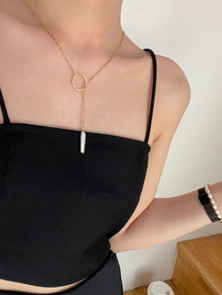 US14KGold Filled LongHoopPearlNecklace