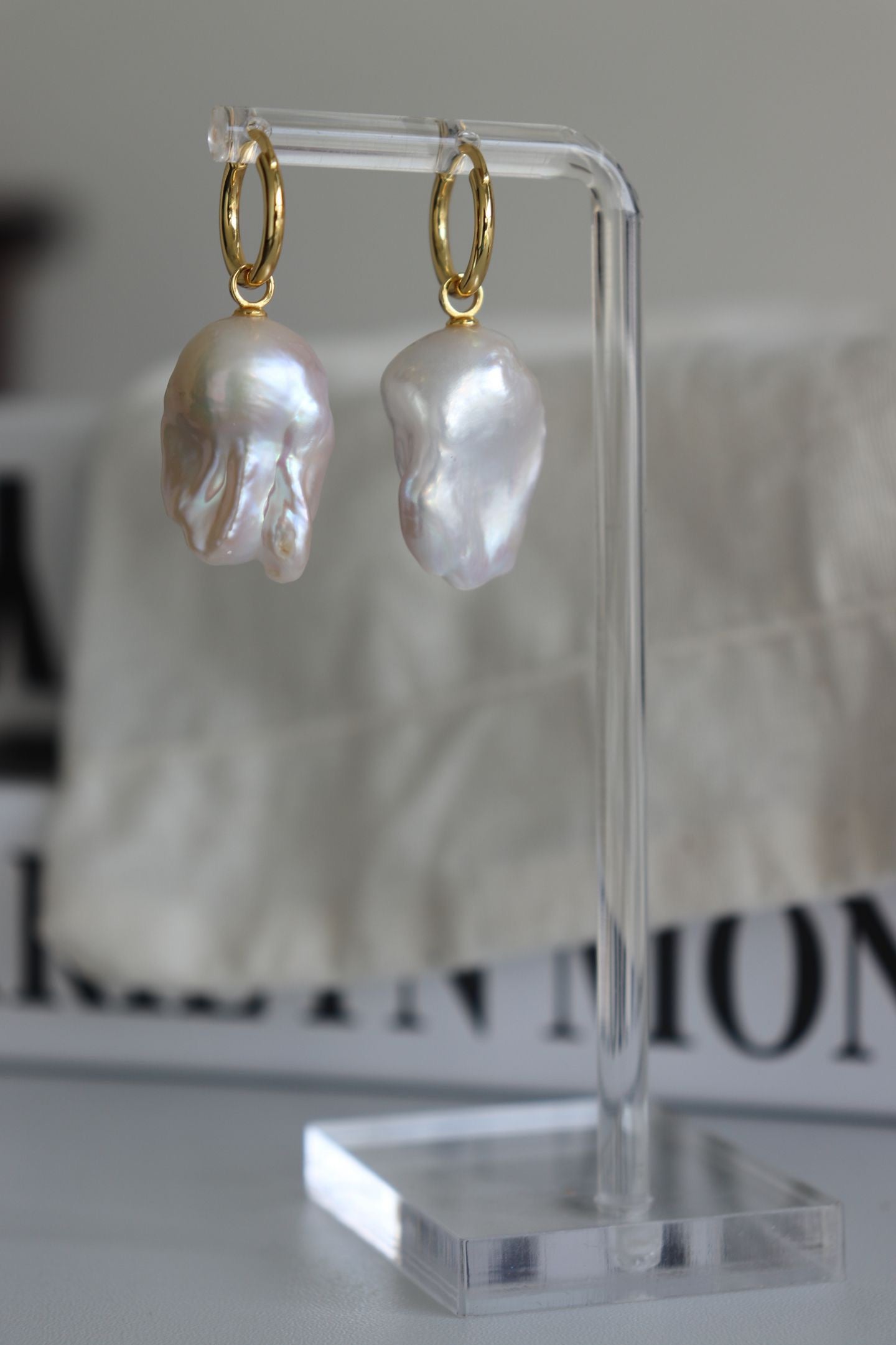 Silver Gold Plated 18K Dangling Large Baroque Earrings