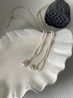 Sterling Silver Small StonePearlNecklace