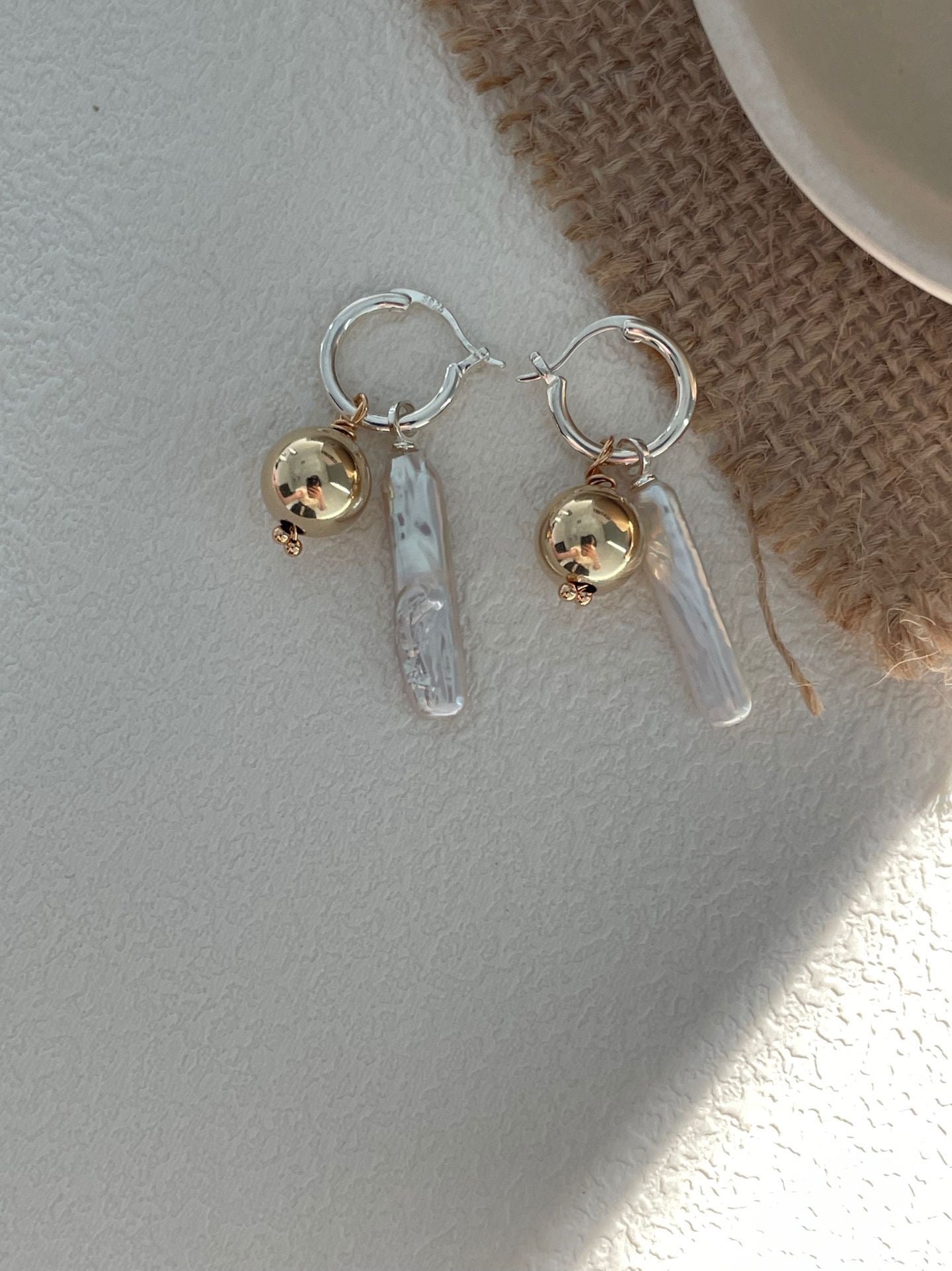 Sterling Silver Gold Pearl Earrings