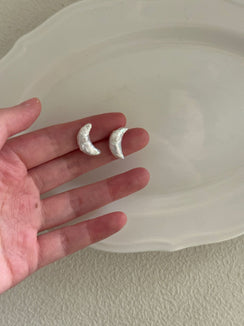 Full Sterling Silver Moon Stud Earrings