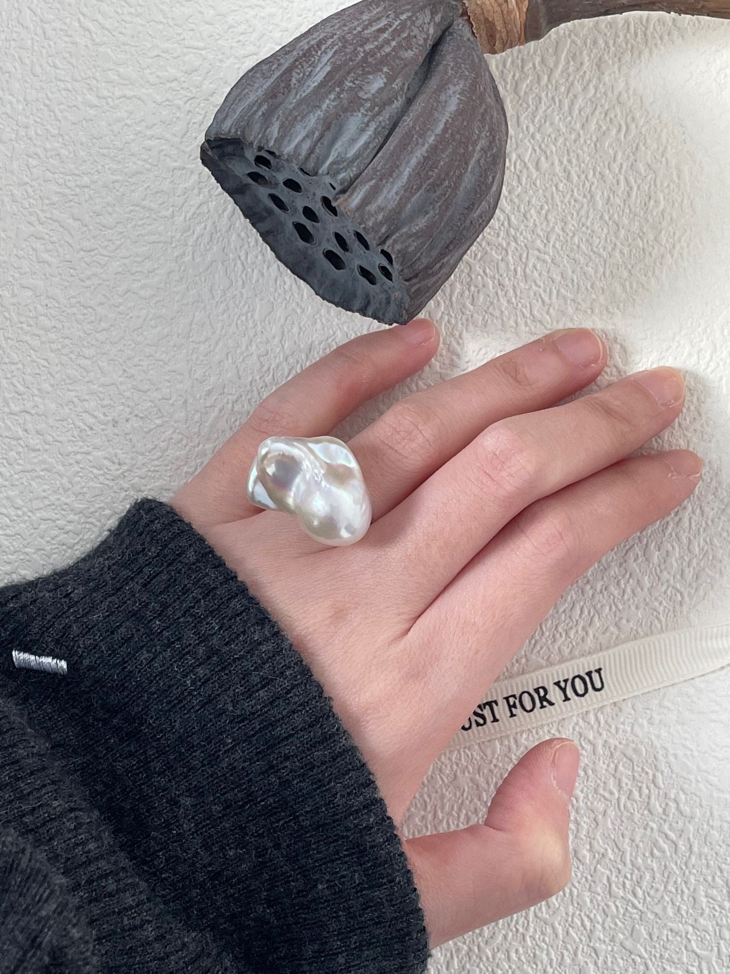 Full Sterling Silver Large Baroque Pearl Ring