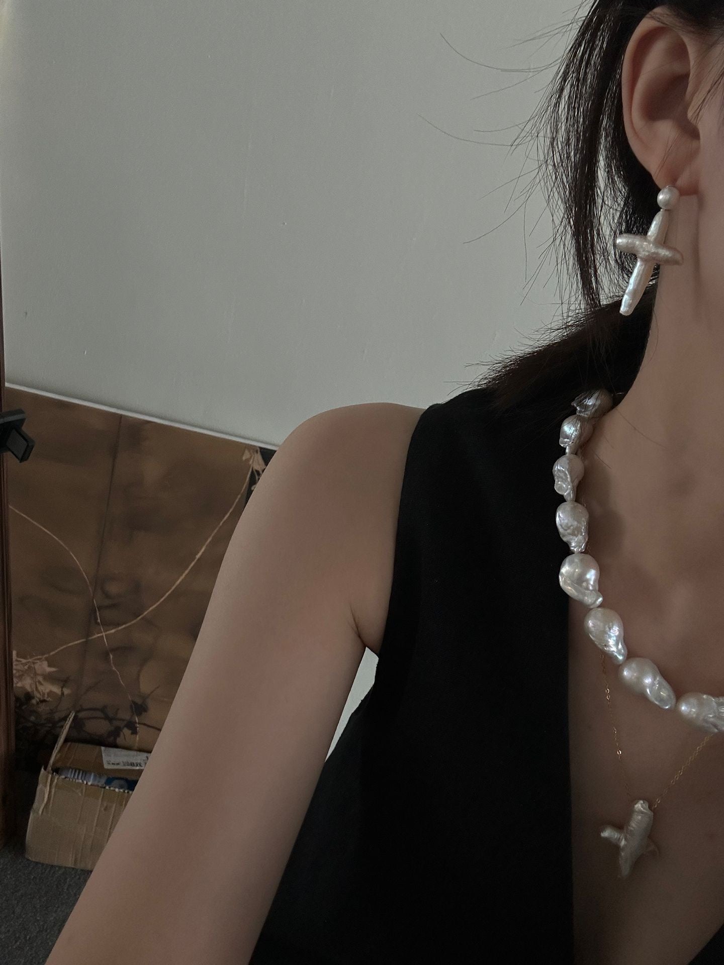 Sterling Silver Cross Pearl Earrings