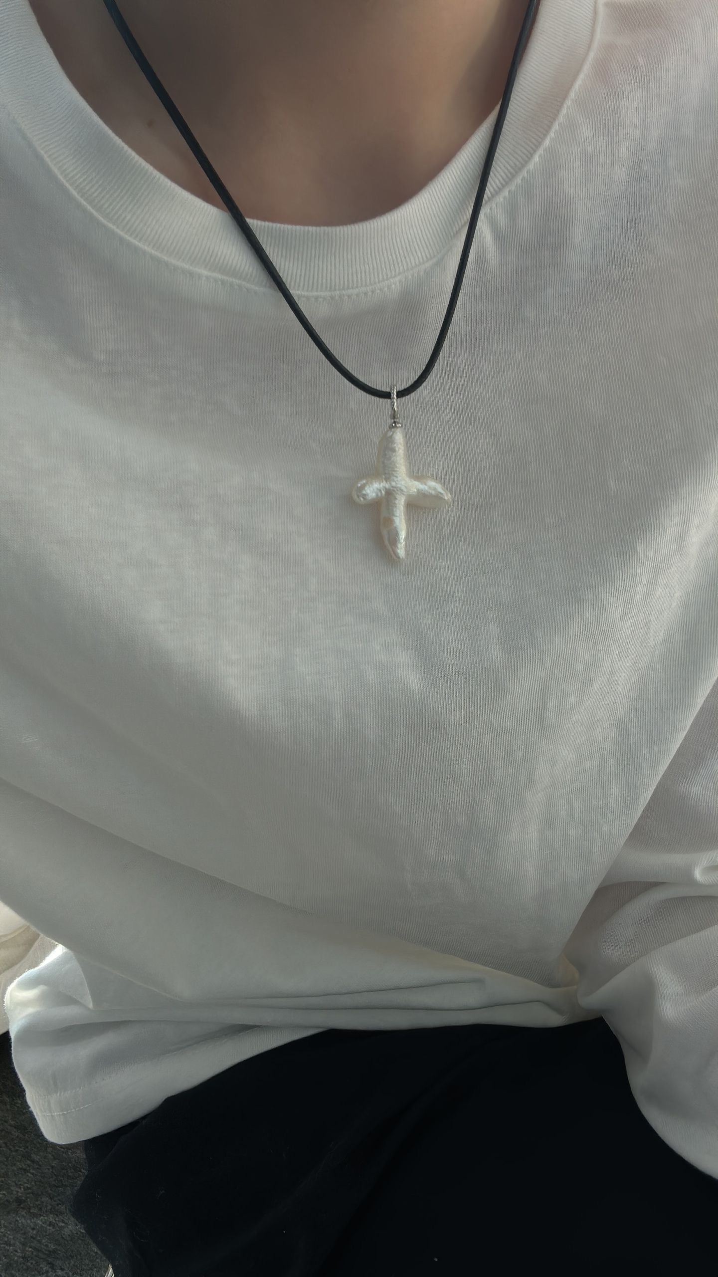 Sterling Silver CrossLeather CordNecklace