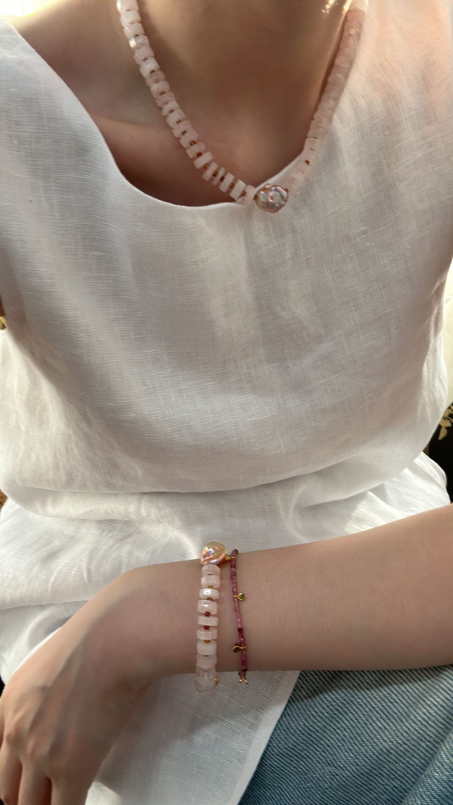 Silver Gold Plated 18K Rose Quartz Bracelet