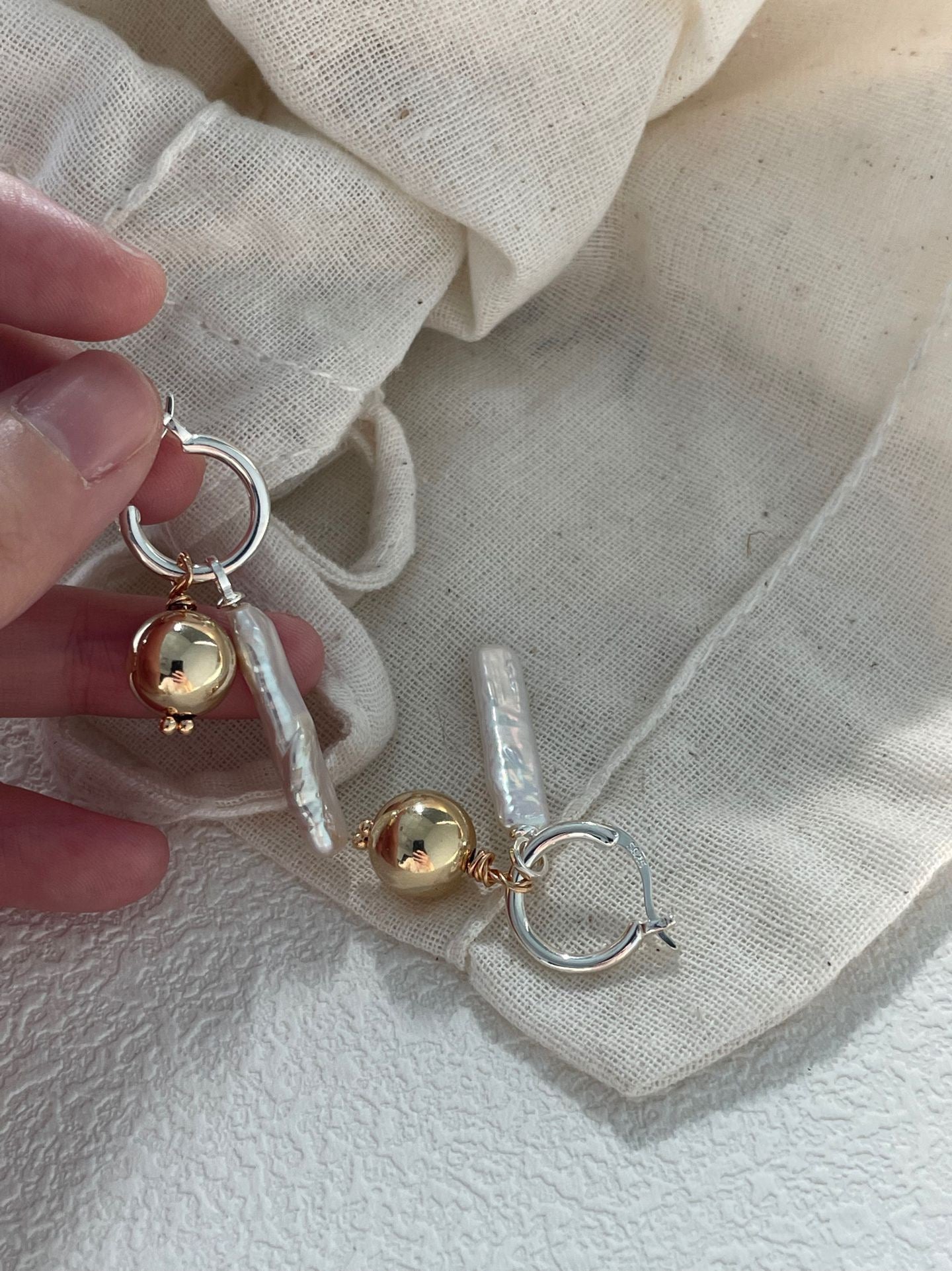 Sterling Silver Gold Pearl Earrings