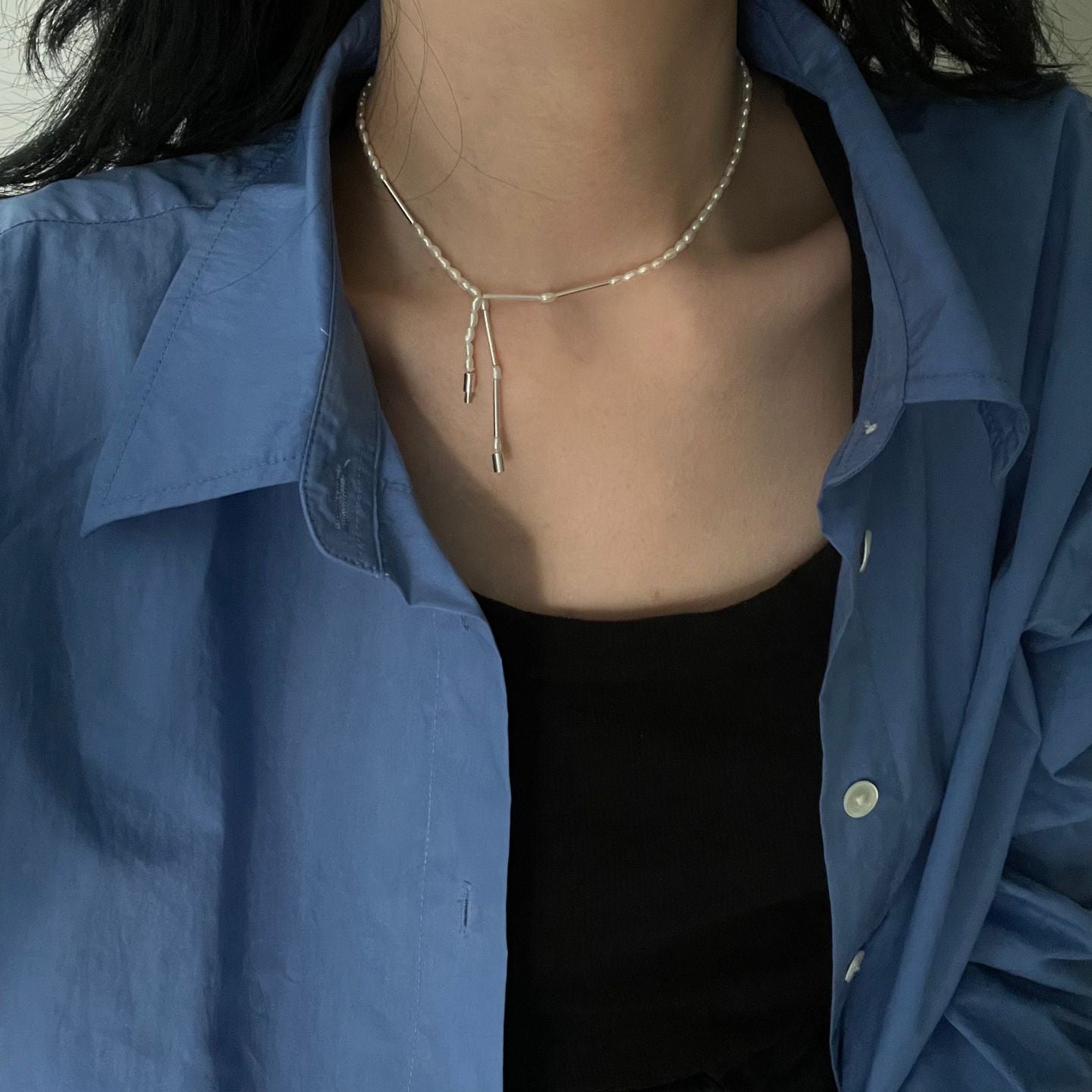 Silver TubePearlNecklace Silver TubePearlNecklace