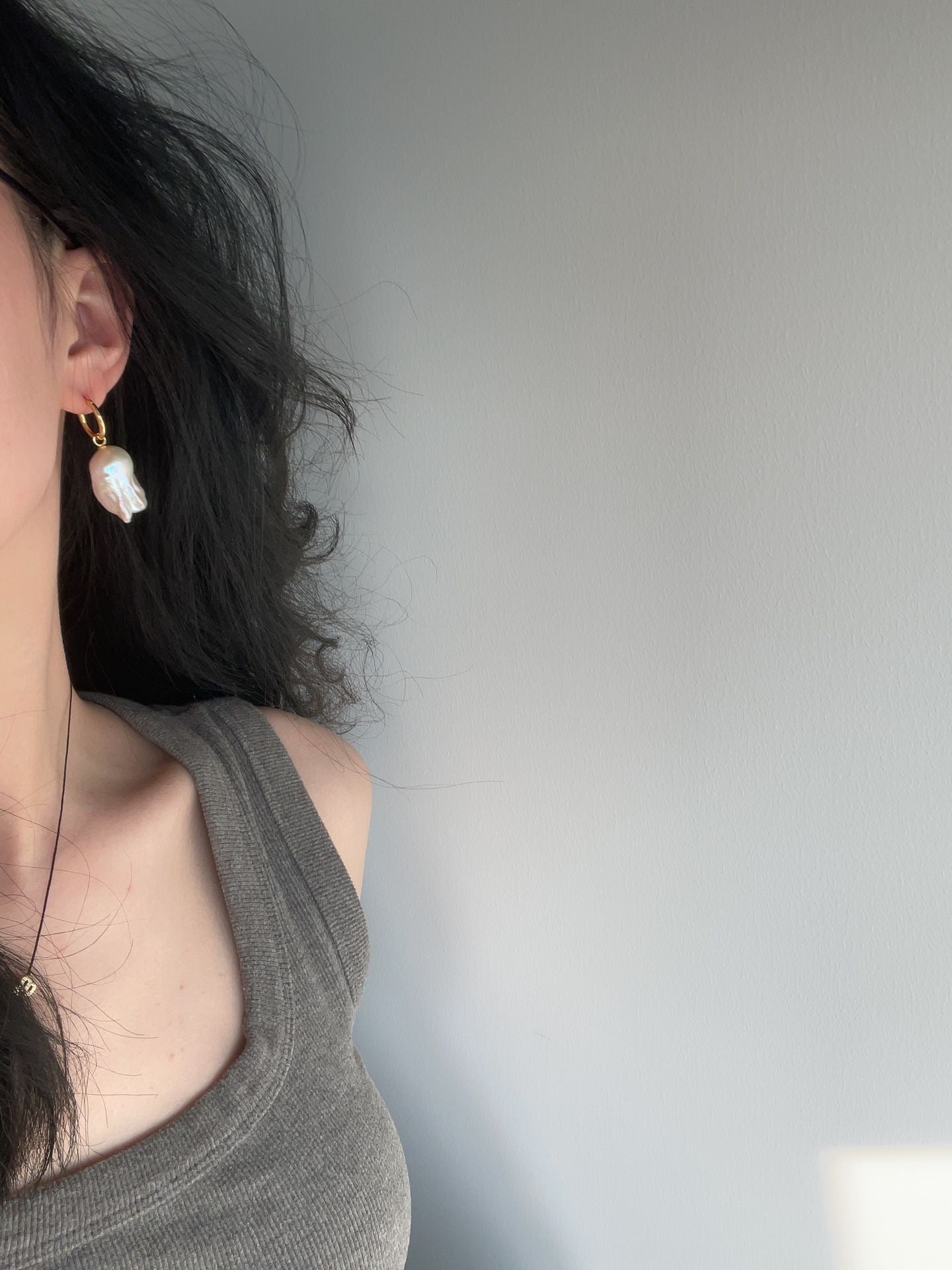 Silver Gold Plated 18K Dangling Large Baroque Earrings