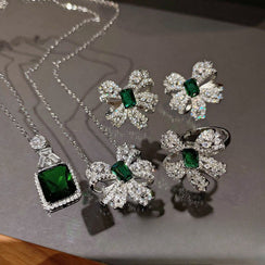 Butterfly Floral Diamond Ring Necklace Earrings Set