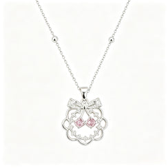 Pink Cherry Hollow Flower Necklace Earrings