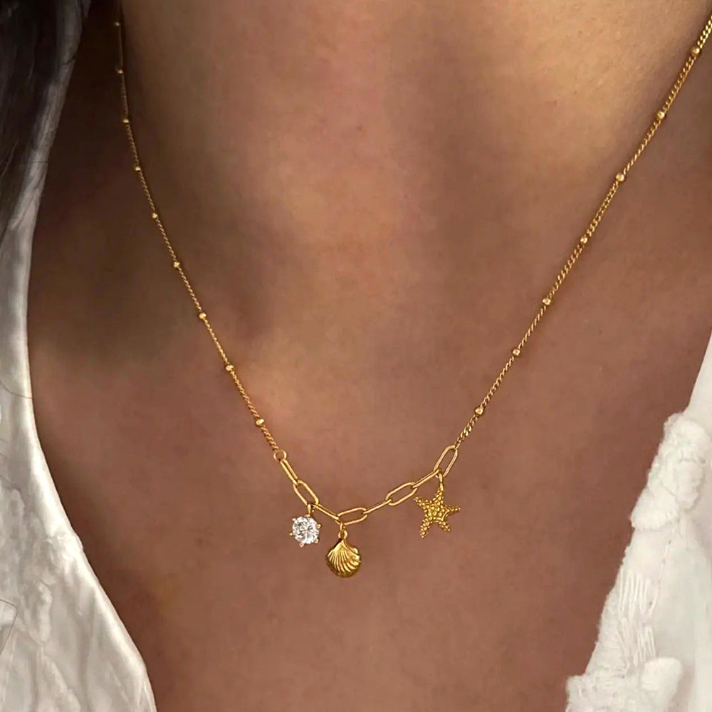 Titanium Steel Starfish Zircon Necklace