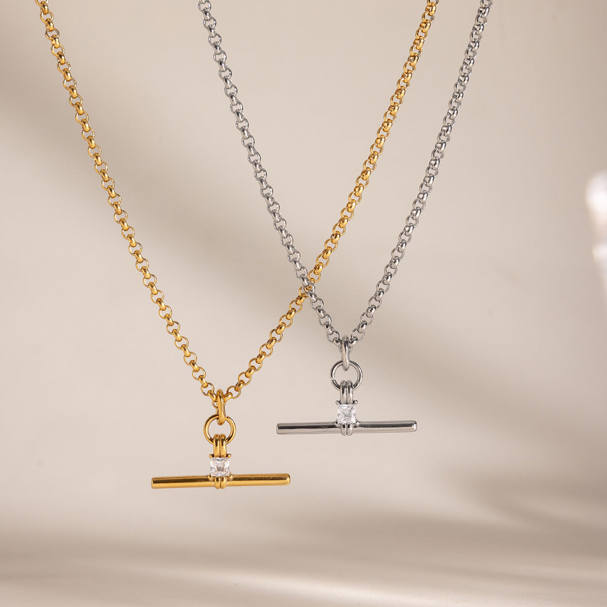 Titanium Steel T-Shaped Pendant Necklace