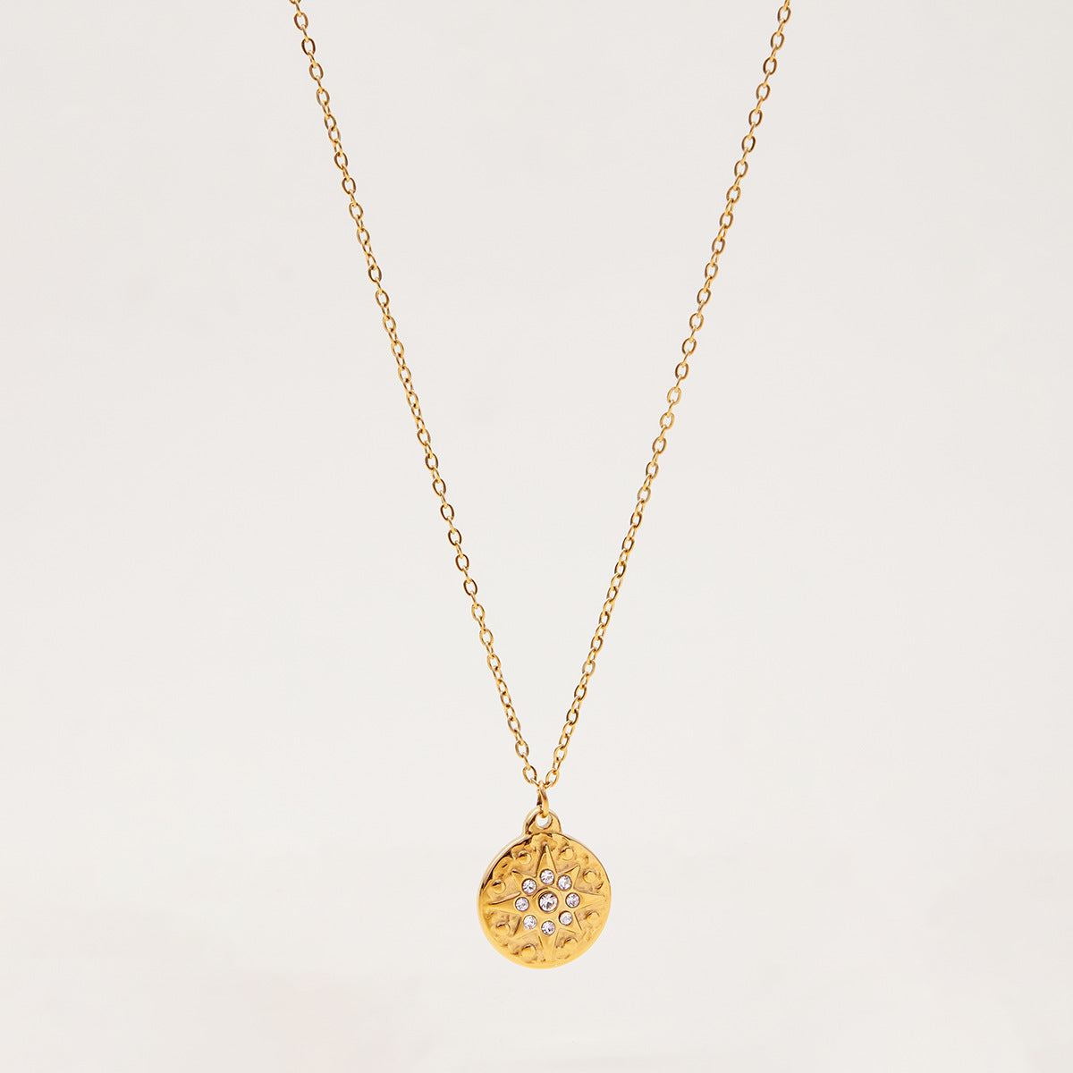 Titanium Steel Diamond Gold Plaque Pendant Necklace