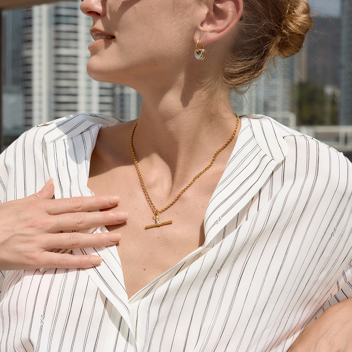 Titanium Steel T-Shaped Pendant Necklace