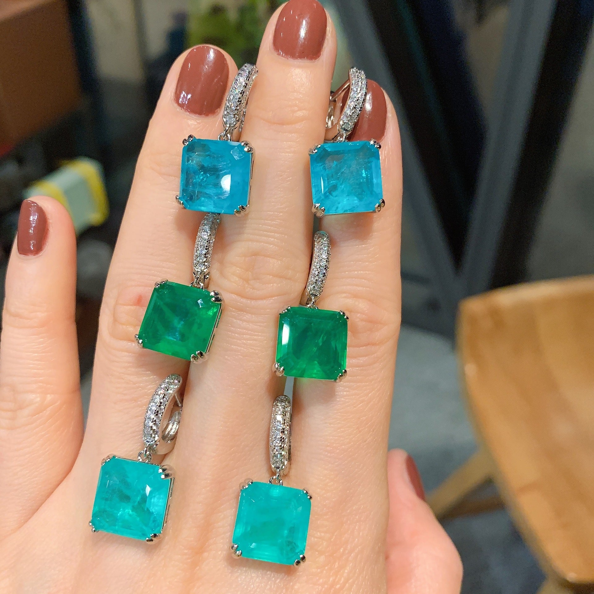 Multi-Color Square Cut Rhinestone Earrings