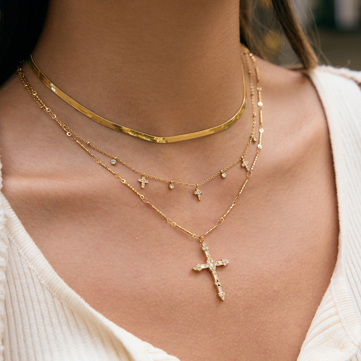 Titanium Steel Cross Diamond Necklace