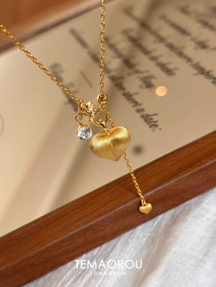 Titanium Steel Brushed Gold Peach Pendant Necklace