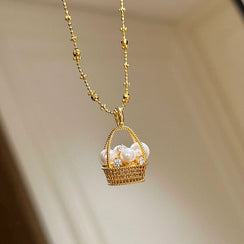 Pearl Small Flower Basket Necklace