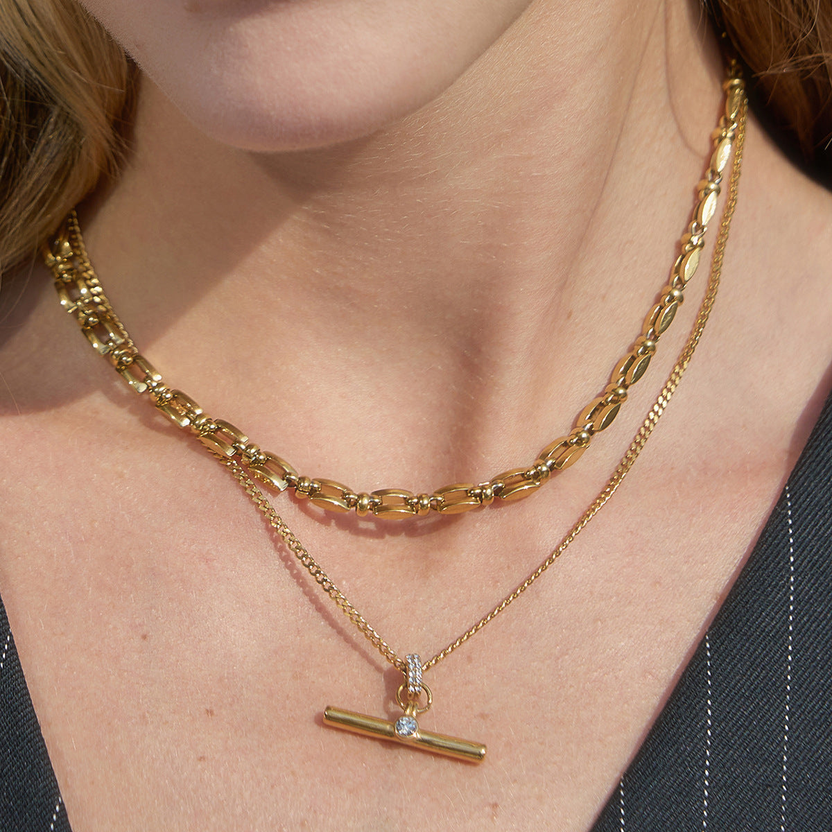 Titanium Steel T-Bar Pendant Necklace
