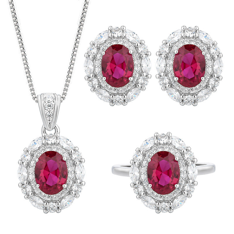 Red Gemstone Jewelry Set Including Necklace, Ring and Earrings