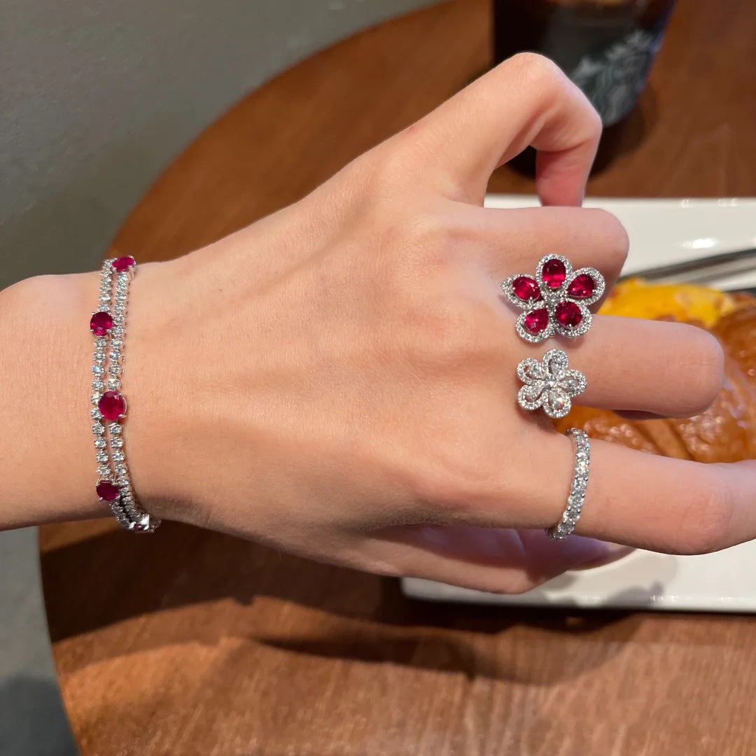 Red Floral Diamond Ring