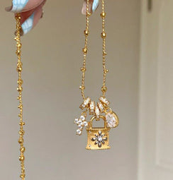 Gold Lock Zircon Necklace