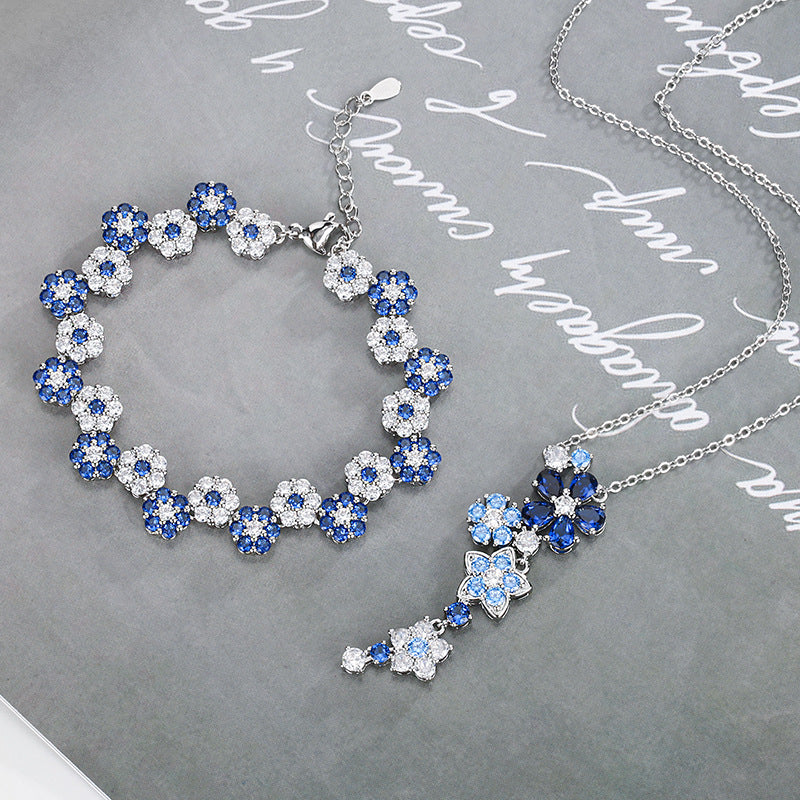 Blue Flower Rhinestone Jewelry Set