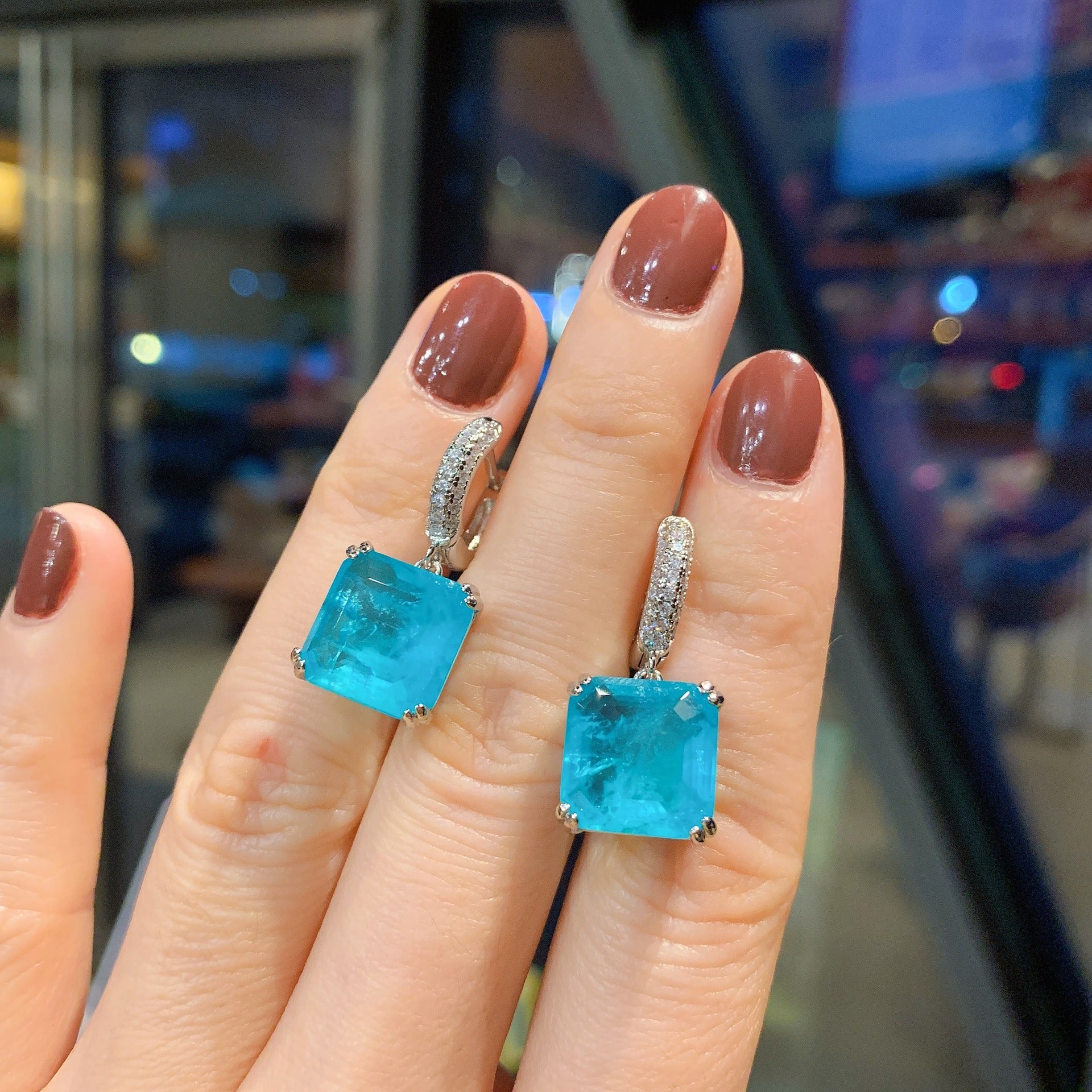 Multi-Color Square Cut Rhinestone Earrings